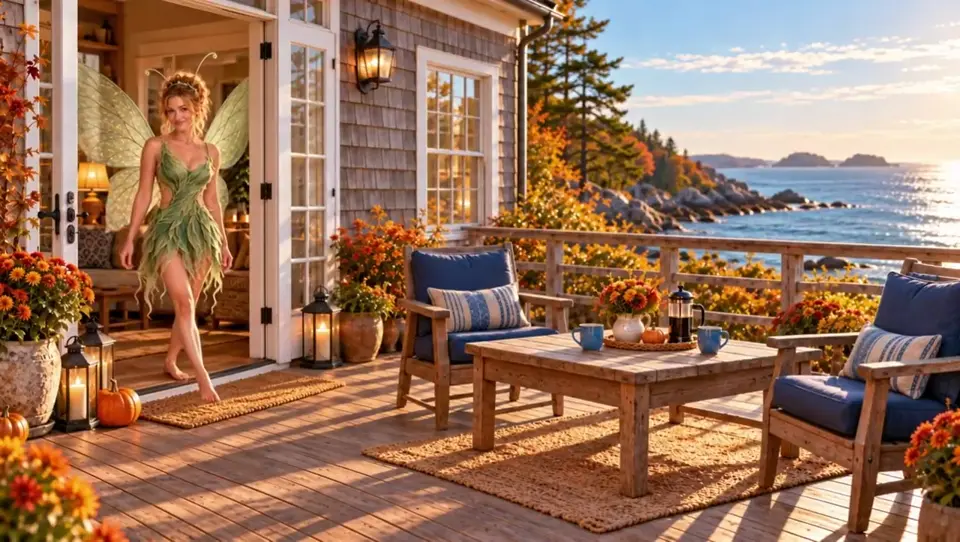 Un costume de fée sur une terrasse d'automne
