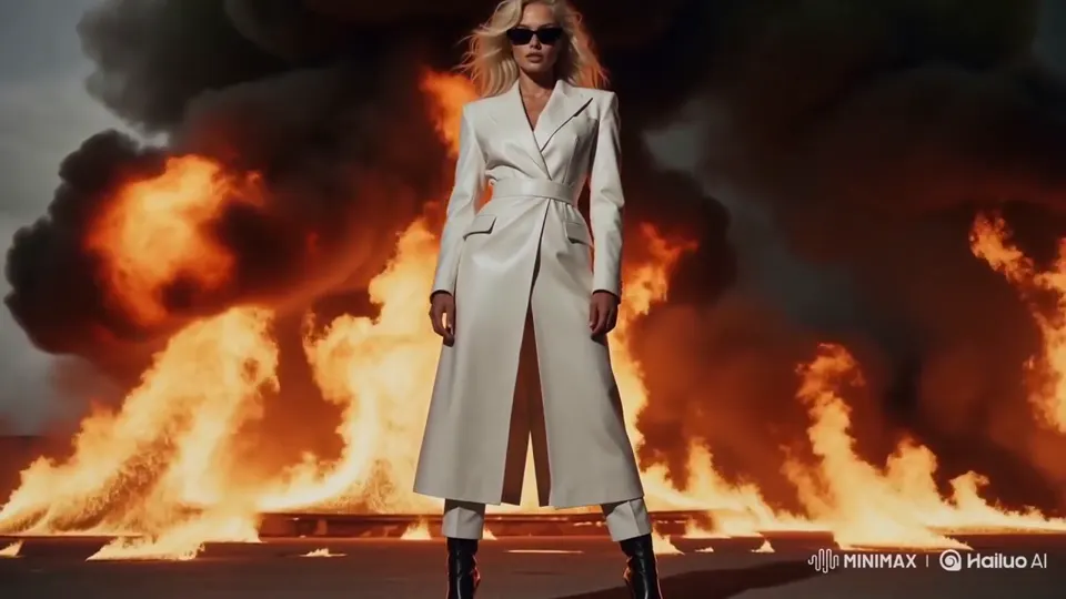 Cinematic firewalk fashion shot